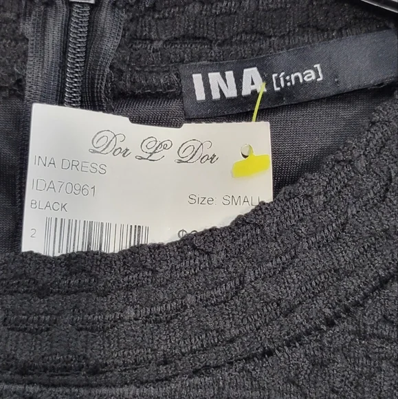 NWT INA Black Dress Large Structured Bell Sleeves Long Sleeves Size Small - Picture 2 of 4